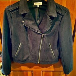 Philosophy Black Faux Suede-Look Moto Jacket with Silver Zippers